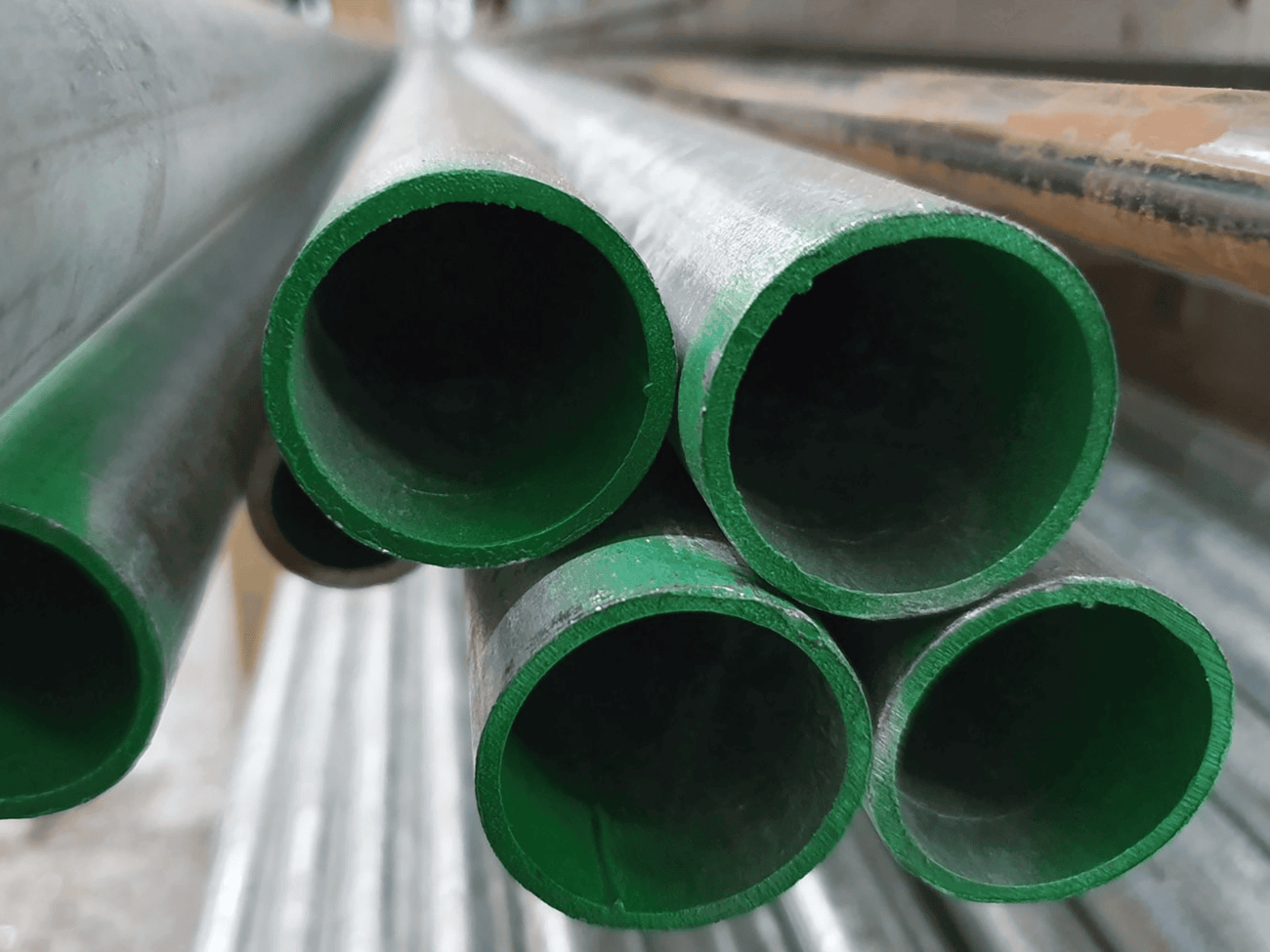 end of a stack of steel fixed end side curtain poles
